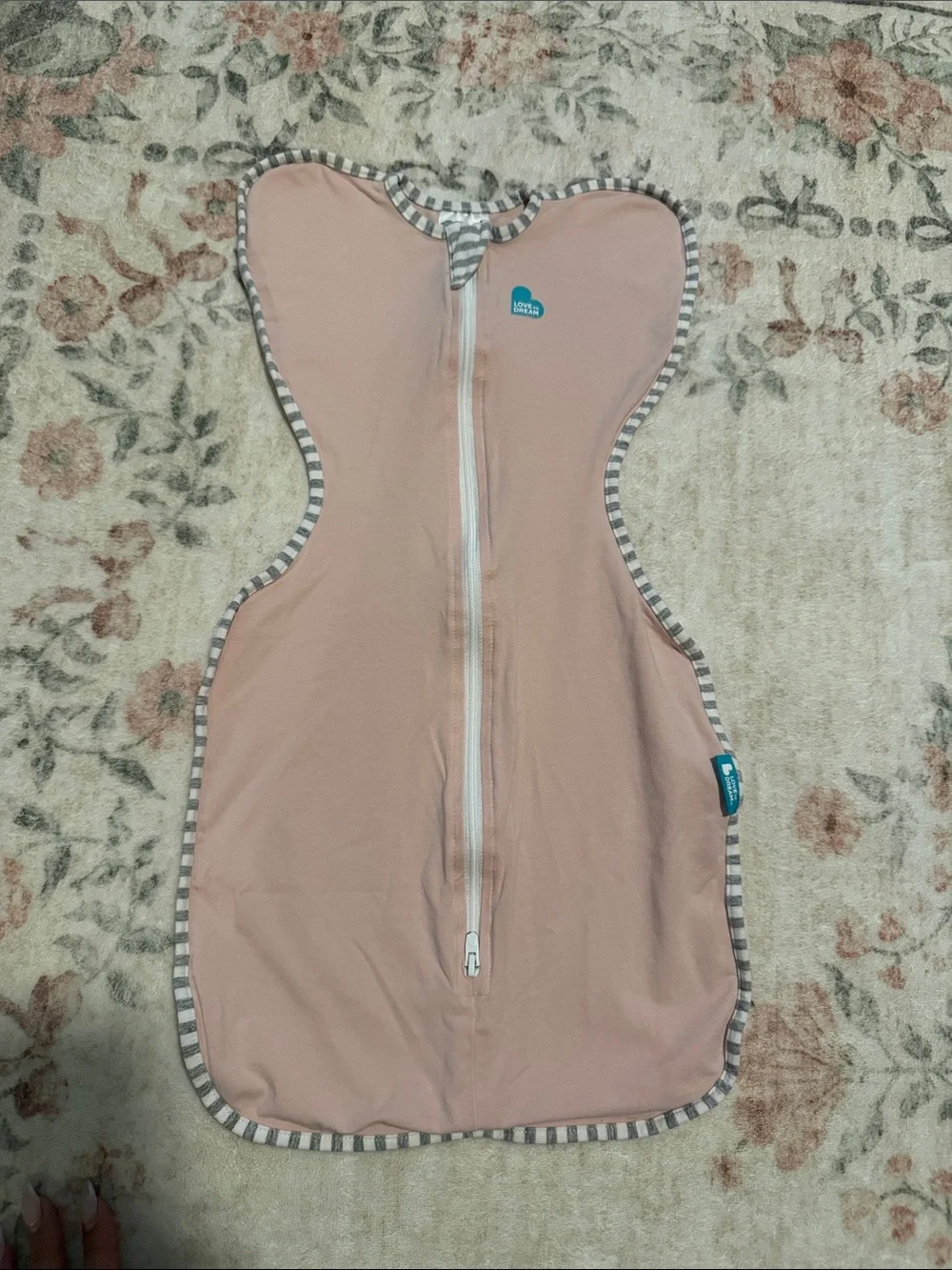 Love to dream Pink Zip Swaddle Sack with Striped Trim